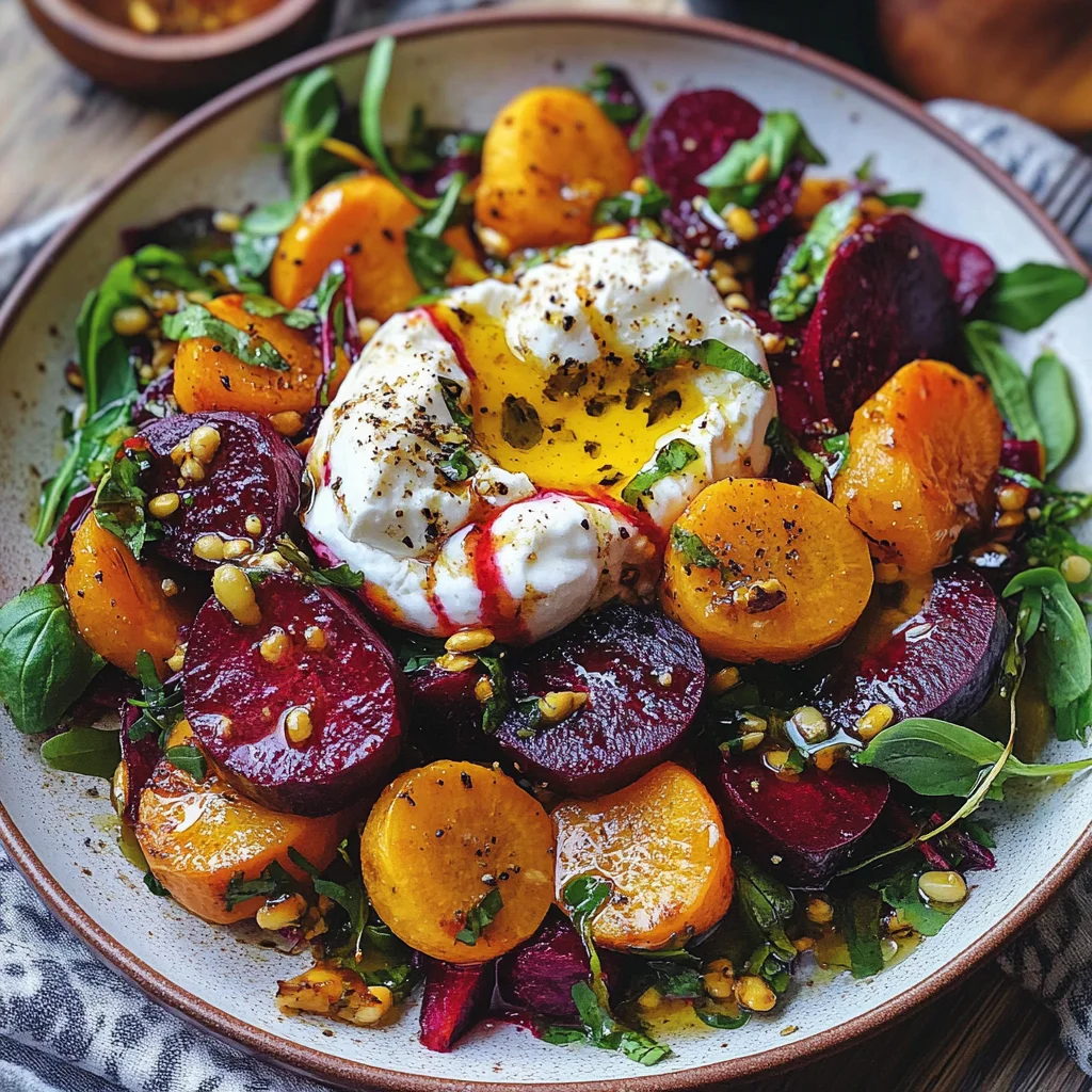 Roasted Beets and Carrots Salad with Burrata