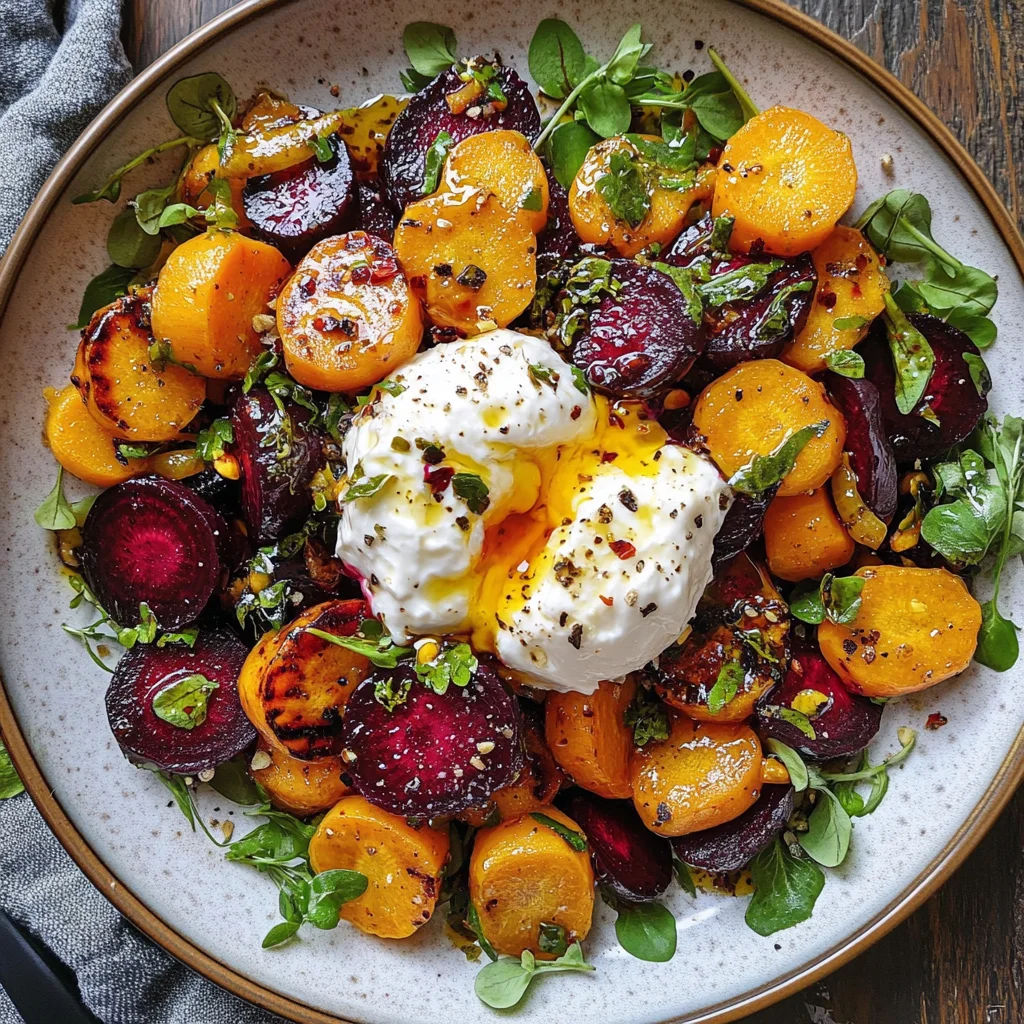 Roasted Beets and Carrots Salad with Burrata