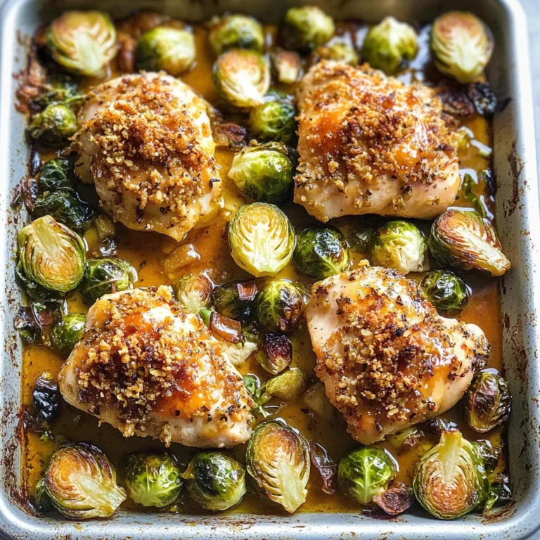 Sheet Pan Hot Honey Mustard Chicken and Crispy Brussels Sprouts.