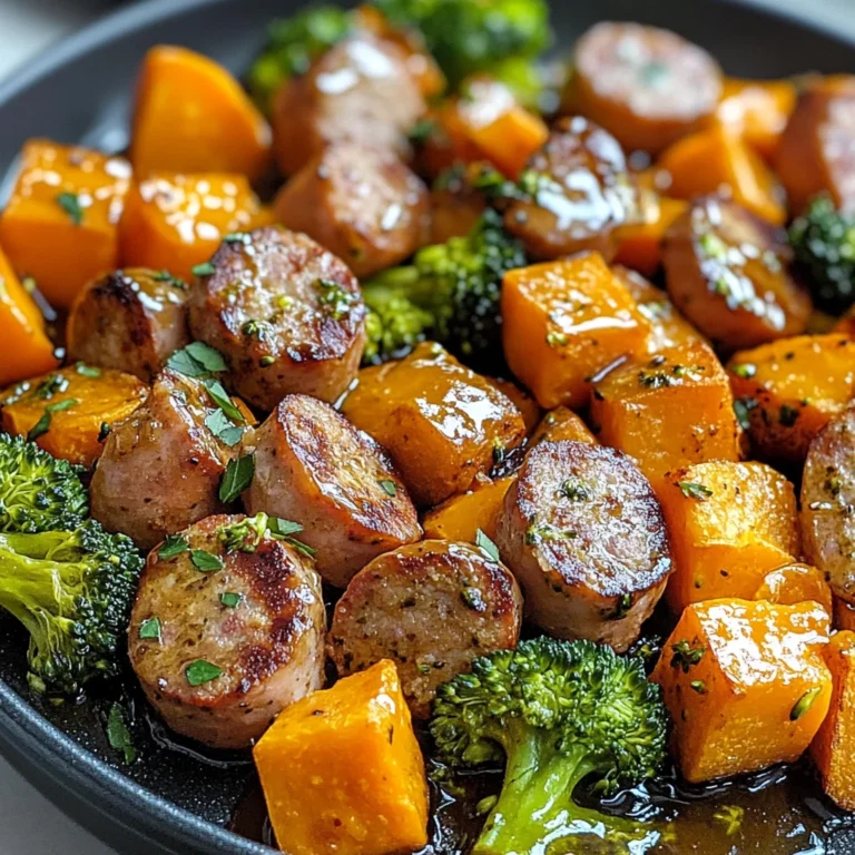 Sheet Pan Sausage and Sweet Potatoes with Honey Garlic Sauce