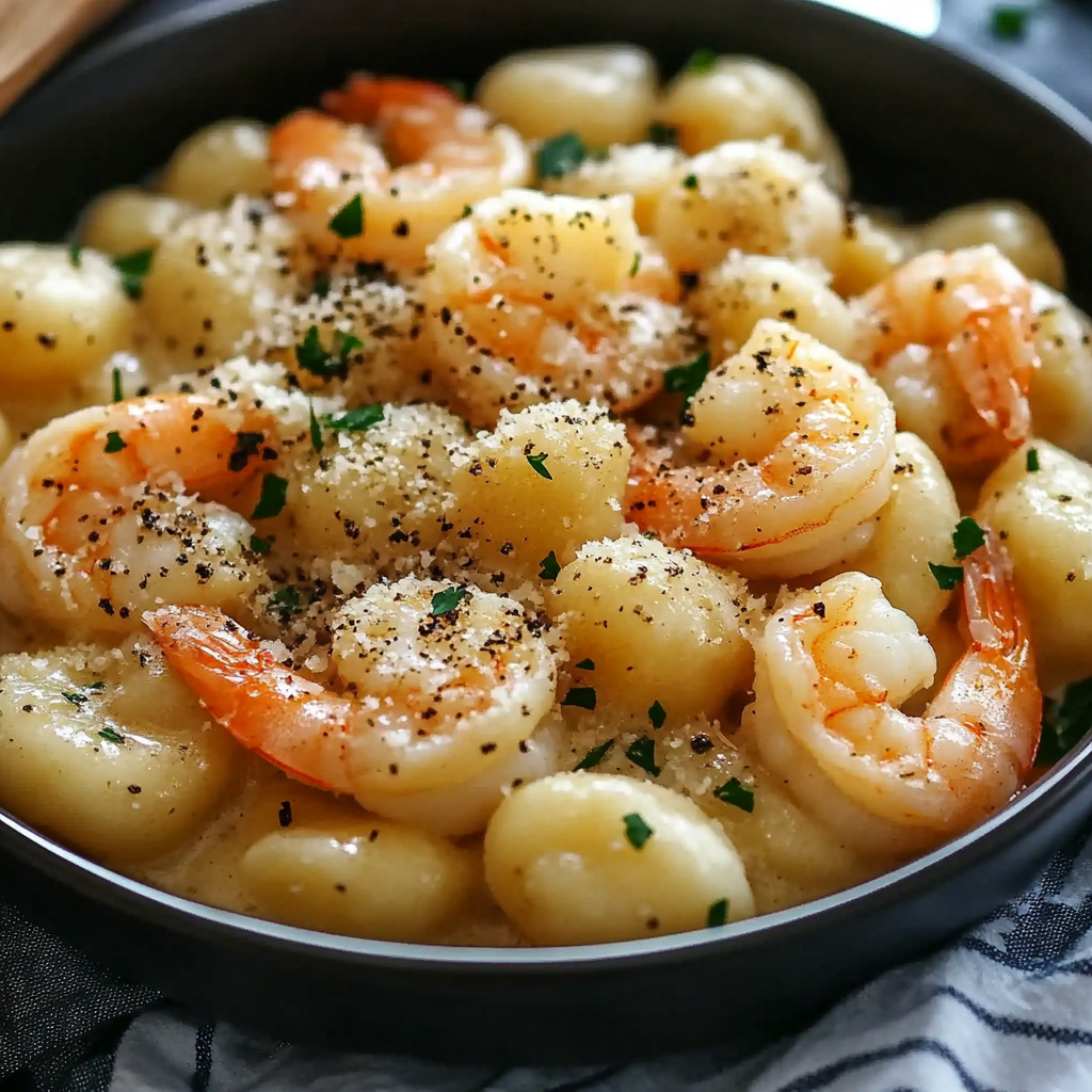Creamy Shrimp and Gnocchi with Garlic Parmesan