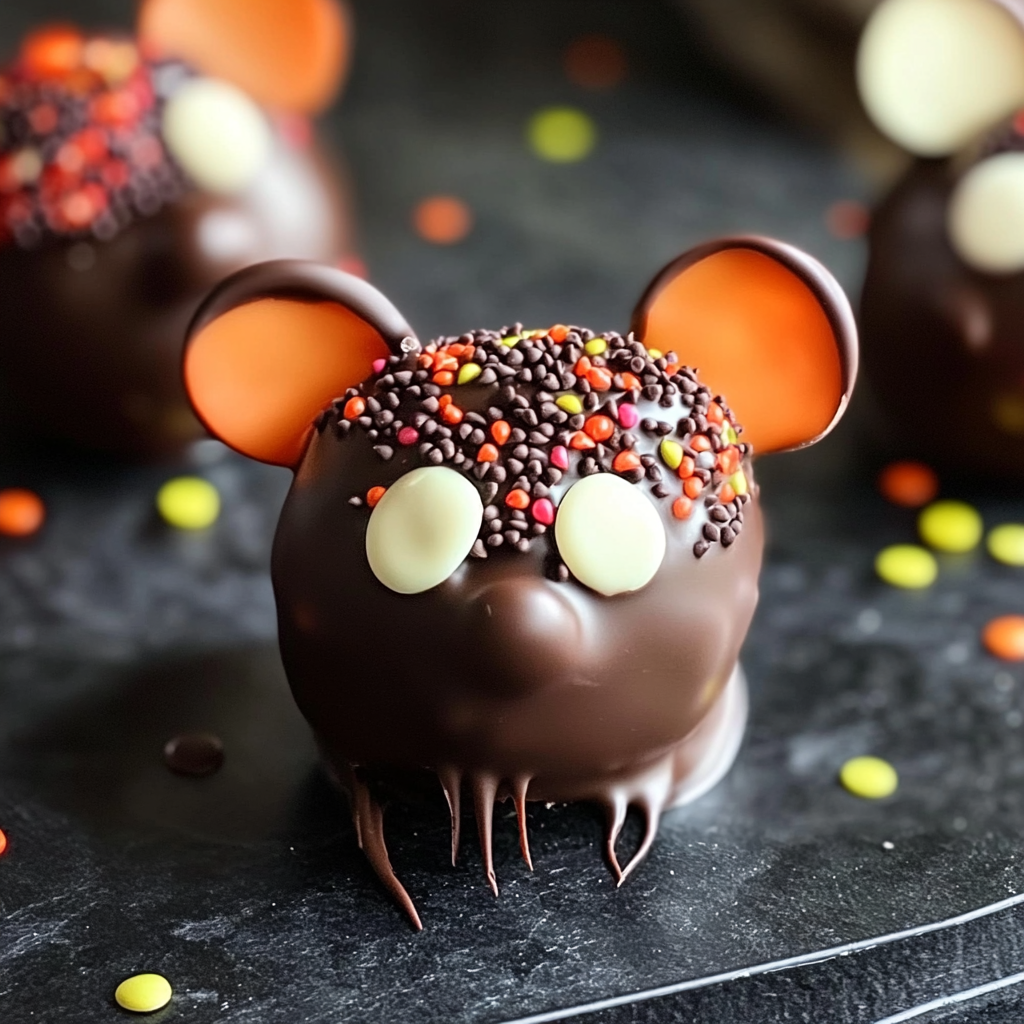 Halloween Dessert – Strawberry and Chocolate fudge mice