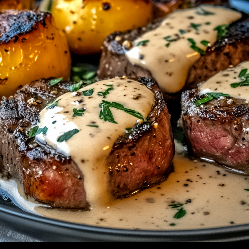 Juicy Steak with Creamy Garlic Sauce