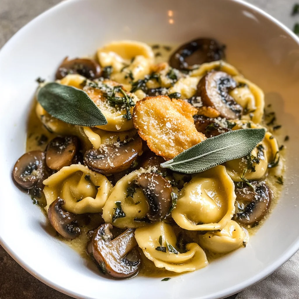Cheese Tortellini with Butter, Mushrooms, and Crispy Sage