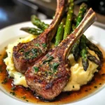 Herb-Crusted Lamb Chops with Mashed Potatoes and Asparagus