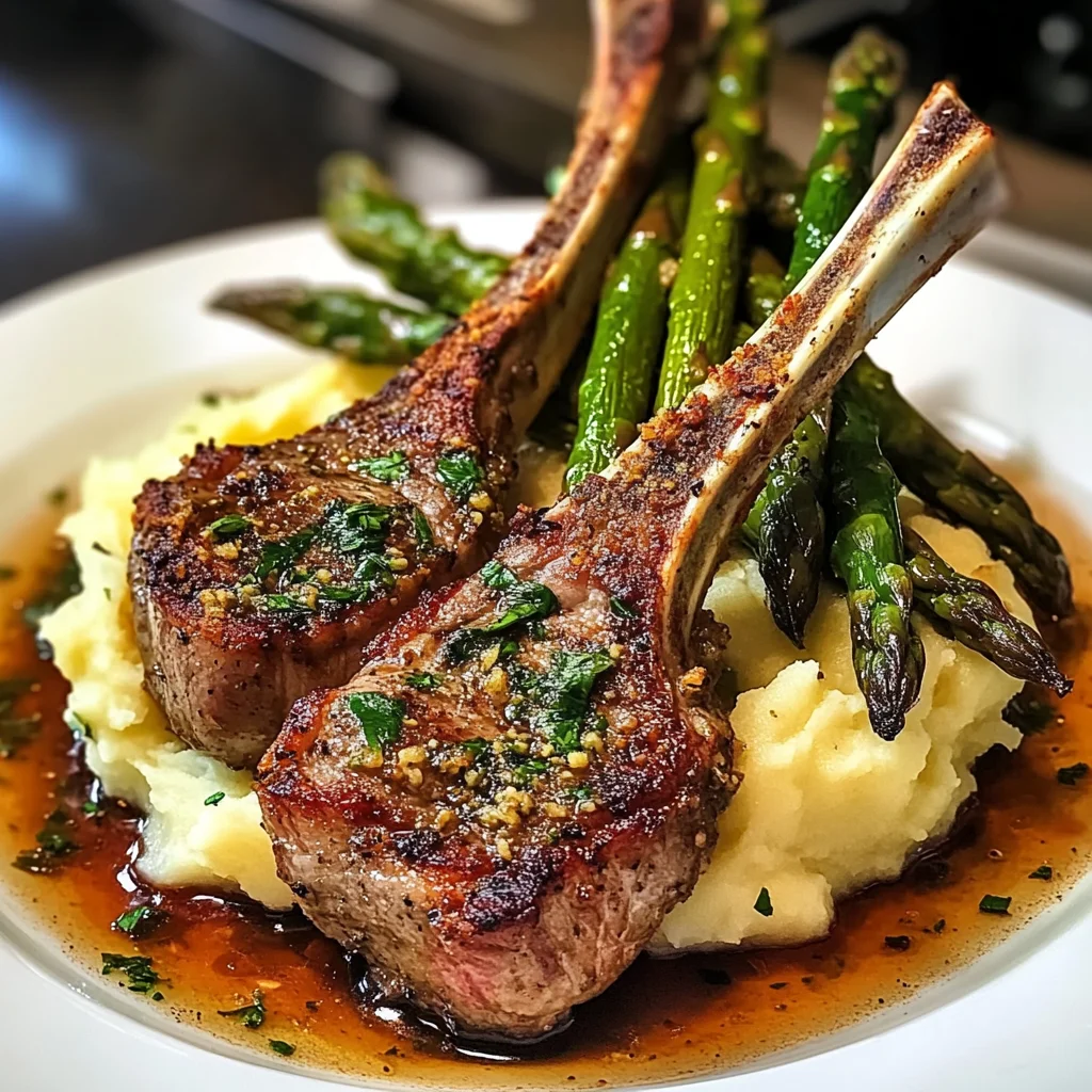Herb-Crusted Lamb Chops with Mashed Potatoes and Asparagus