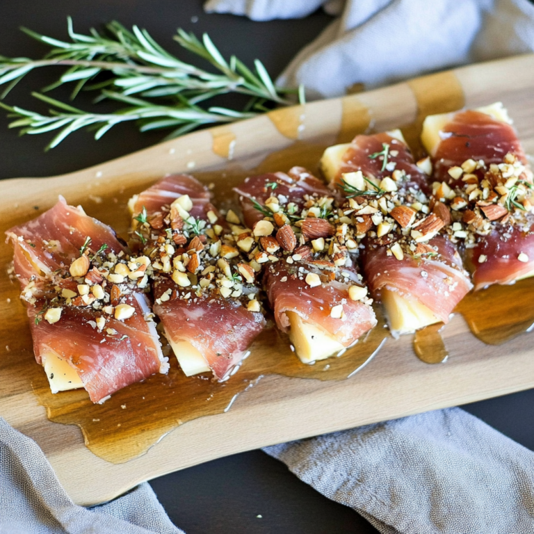 Crispy turkey slices Wrapped Boursin Cheese with Honey and Chopped Nuts (Four Ingredients)